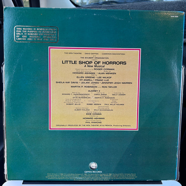 Howard Ashman, Alan Menken – Little Shop Of Horrors - Original Cast Album LP vinyl record, image 2 of 4