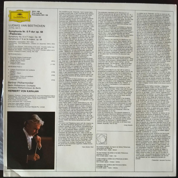 Ludwig van Beethoven, Herbert von Karajan, Berliner Philharmoniker – Symphonie Nr. 6 "Pastorale" LP vinyl record, image 2 of 4