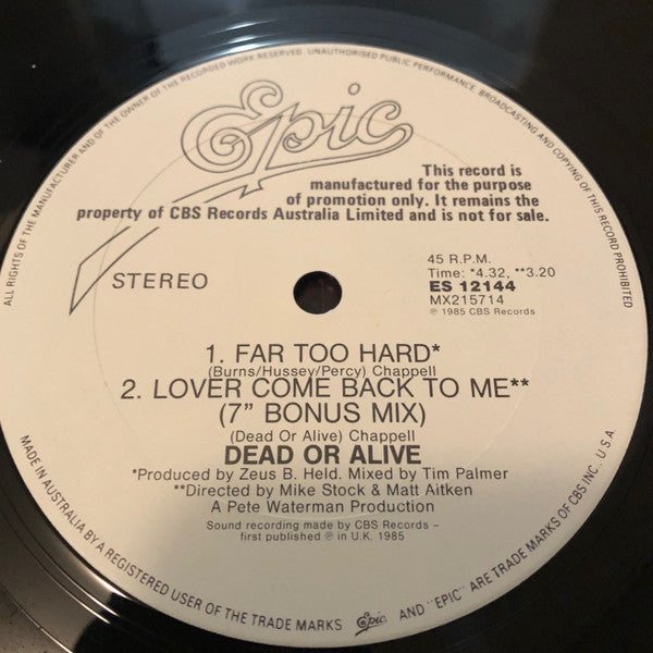 Dead Or Alive – Lover Come Back To Me 12" vinyl record, image 5 of 5