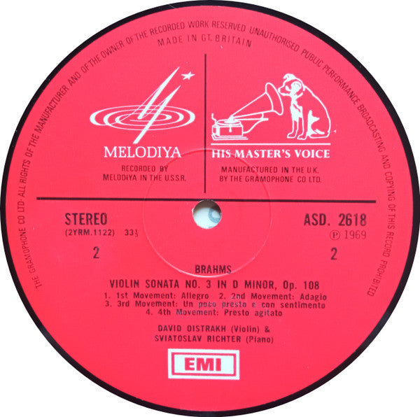 David Oistrach, Sviatoslav Richter, César Franck, Johannes Brahms – Violin Sonata In A / Violin Sonata No. 3 LP vinyl record, image 4 of 4
