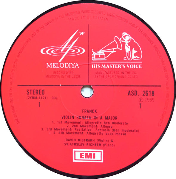 David Oistrach, Sviatoslav Richter, César Franck, Johannes Brahms – Violin Sonata In A / Violin Sonata No. 3 LP vinyl record, image 3 of 4