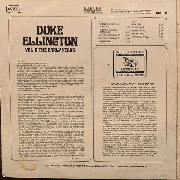 Duke Ellington And His Orchestra – Duke Ellington Vol 2 The Early Years LP vinyl record, image 2 of 4