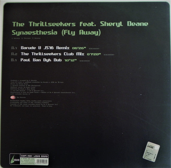The Thrillseekers, Sheryl Deane – Synaesthesia (Fly Away) 12" vinyl record, image 2 of 4