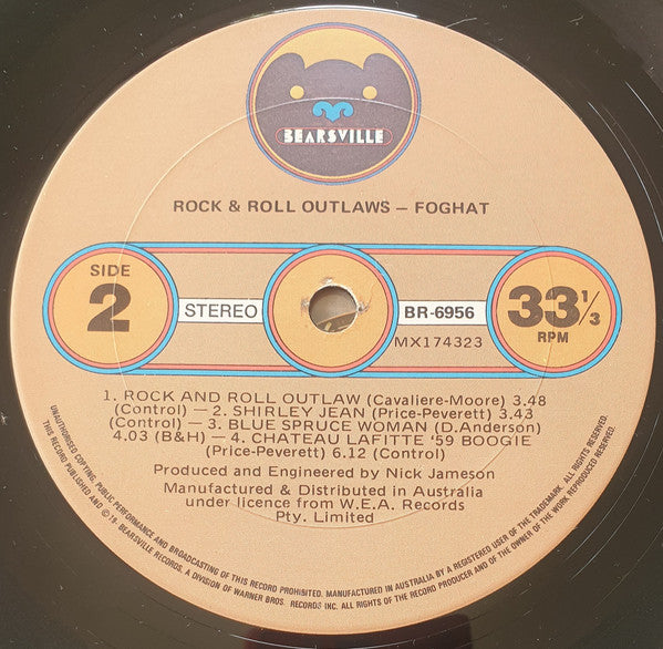 Foghat – Rock And Roll Outlaws LP vinyl record, image 4 of 4