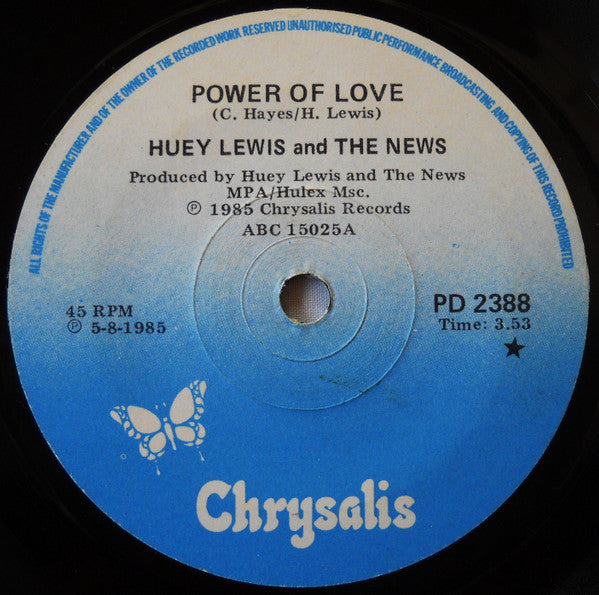 Huey Lewis & The News – The Power Of Love / Bad Is Bad 7" vinyl record, image 3 of 4