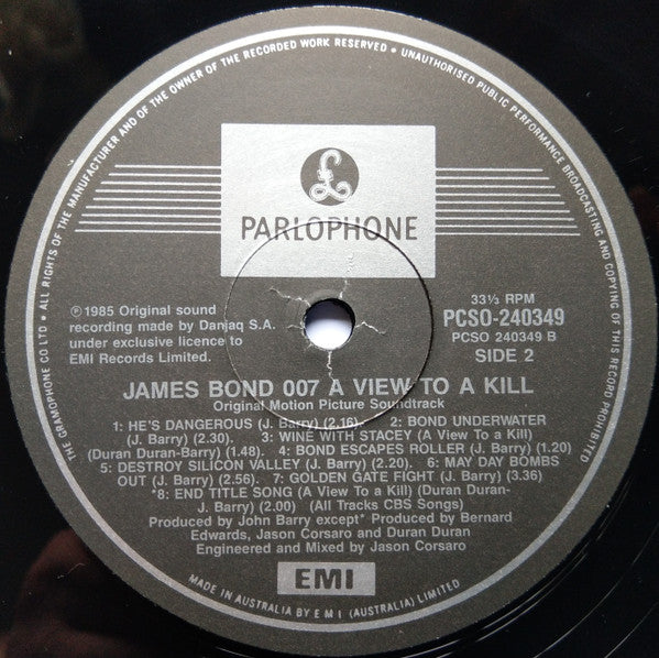 John Barry – A View To A Kill (Original Motion Picture Soundtrack) LP vinyl record, image 4 of 4