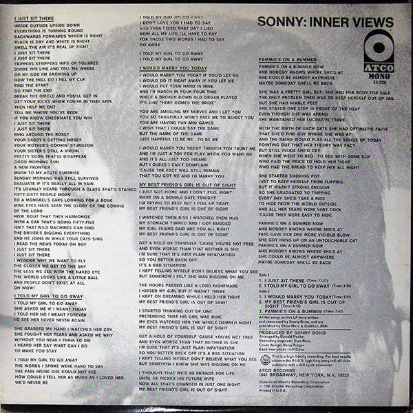 Sonny Bono – Inner Views LP vinyl record, image 2 of 4