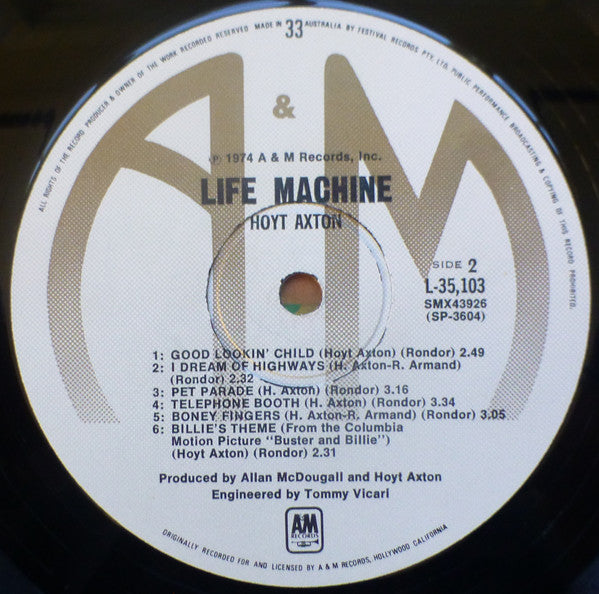 Hoyt Axton – Life Machine LP vinyl record, image 4 of 4