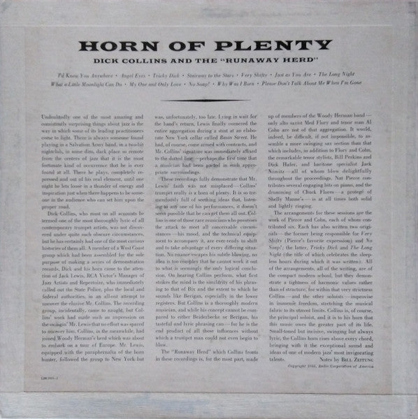 Dick Collins And The Runaway Herd – Horn Of Plenty LP vinyl record, image 2 of 8