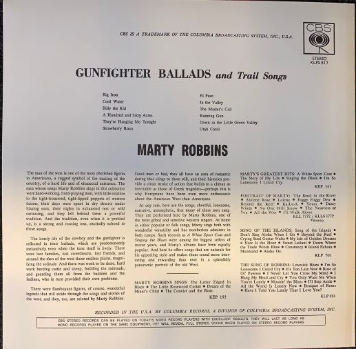 Marty Robbins – Gunfighter Ballads And Trail Songs LP vinyl record, image 2 of 4