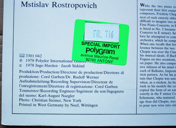 Martha Argerich, Mstislav Rostropovich, Robert Schumann, Frédéric Chopin, National Symphony Orchestra – Klavierkonzert LP vinyl record, image 4 of 6