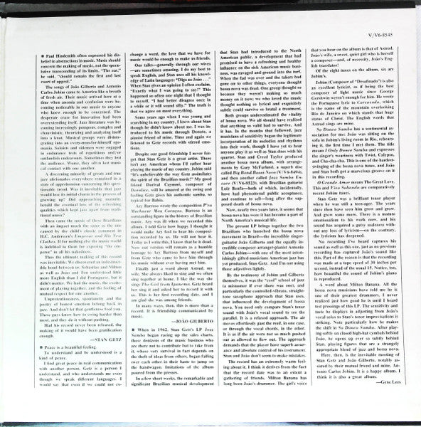 Stan Getz, João Gilberto, Antonio Carlos Jobim – Getz / Gilberto LP vinyl record, image 3 of 9