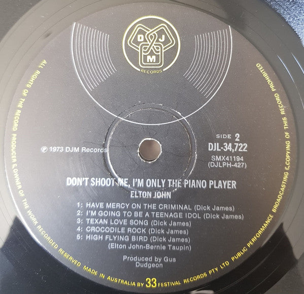 Elton John – Don't Shoot Me I'm Only The Piano Player LP vinyl record, image 3 of 3