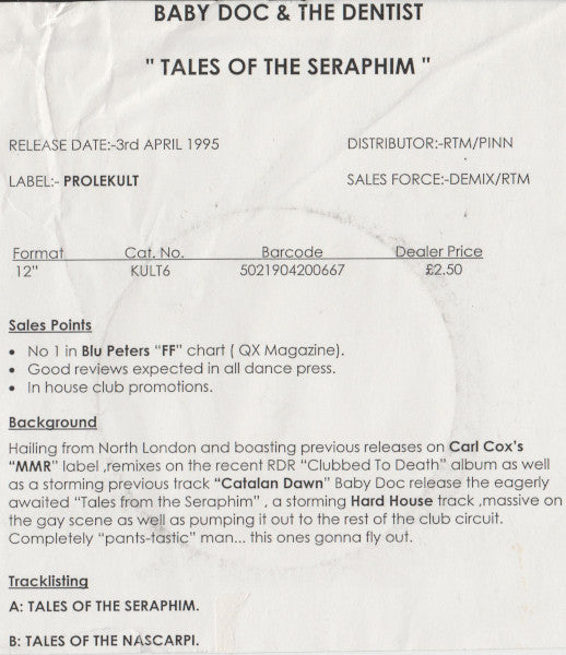 Baby Doc & The Dentist – Tales Of The Seraphim / Tales Of The Nascarpi 12" vinyl record, image 3 of 3