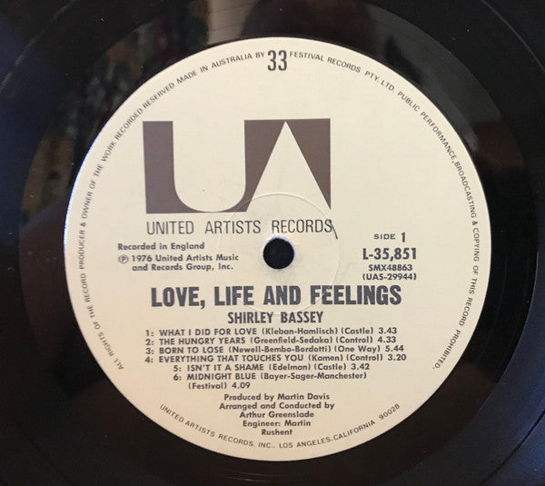 Shirley Bassey – Love, Life And Feelings LP vinyl record, image 3 of 3