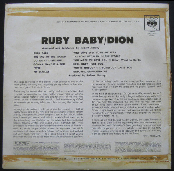 Dion – Ruby Baby LP vinyl record, image 7 of 7