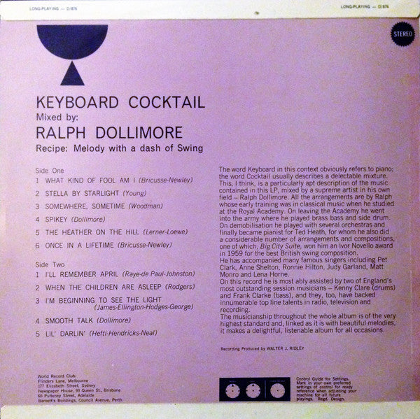 Ralph Dollimore – Keyboard Cocktail LP vinyl record, image 7 of 7