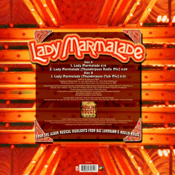 Christina Aguilera, Lil' Kim, Mya, P!NK – Lady Marmalade 12" vinyl record, image 2 of 4