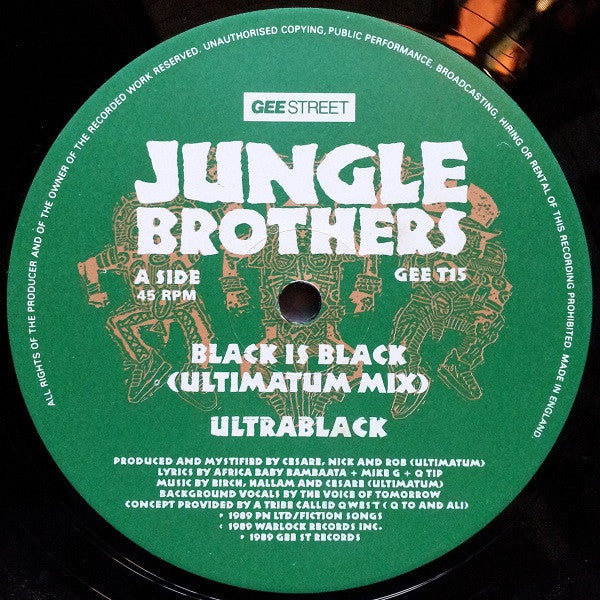 Jungle Brothers – Black Is Black / Straight Out The Jungle (Remixed By DJ Soul Shock) + In Time 12" vinyl record, image 3 of 4