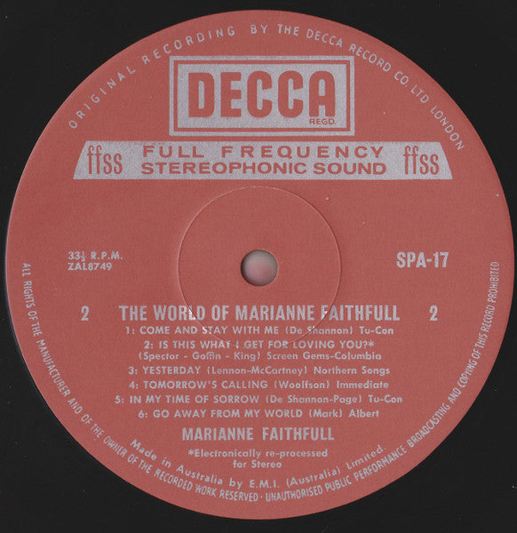Marianne Faithfull – The World Of Marianne Faithfull LP vinyl record, image 4 of 4