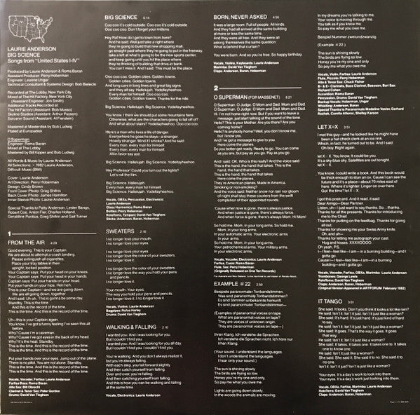 Laurie Anderson – Big Science (Songs From "United States I-IV") LP vinyl record, image 4 of 6