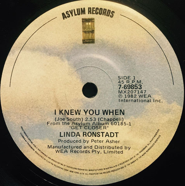Linda Ronstadt – I Knew You When 7" vinyl record, image 1 of 2