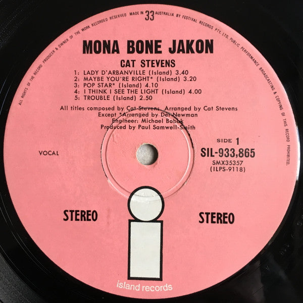 Cat Stevens – Mona Bone Jakon LP vinyl record, image 3 of 4