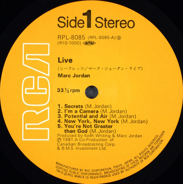 Marc Jordan – Live LP vinyl record, image 4 of 8