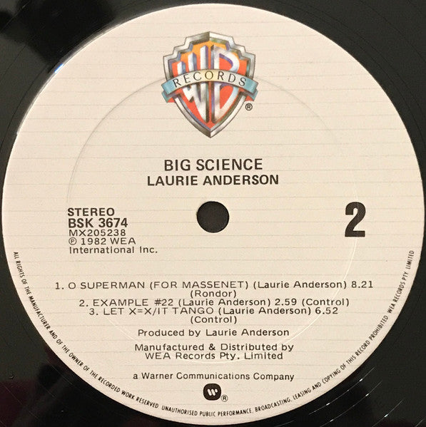 Laurie Anderson – Big Science (Songs From "United States I-IV") LP vinyl record, image 6 of 6