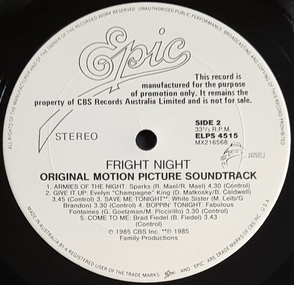 Various – Fright Night (Original Motion Picture Soundtrack) LP vinyl record, image 4 of 4