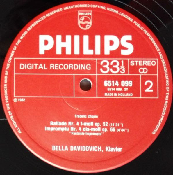Frédéric Chopin, Bella Davidovich – 4 Ballades ∙ Fantaisie-Impromptu LP vinyl record, image 4 of 4