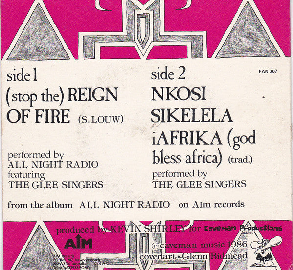 All Night Radio, The Glee Singers – (Stop The) Reign Of Fire / Nkosi Sikelela IAfrika (God Bless Africa) 7" vinyl record, image 2 of 4