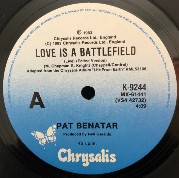 Pat Benatar – Love Is A Battlefield 7" vinyl record, image 3 of 4
