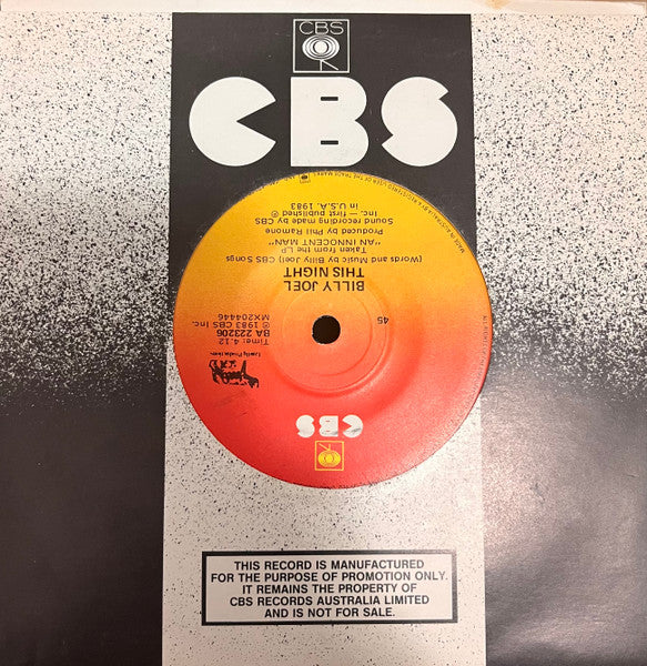 Billy Joel – Leave A Tender Moment Alone 7" vinyl record, image 2 of 2