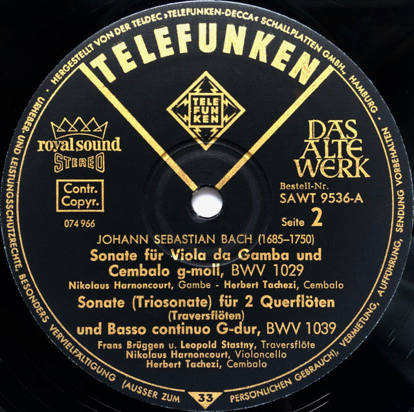 Johann Sebastian Bach – Gambensonaten, Triosonate G-dur Um 1720 LP vinyl record, image 8 of 8