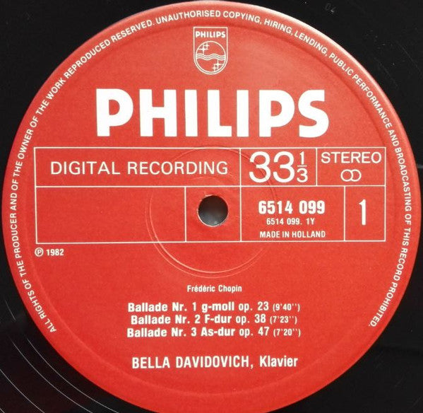 Frédéric Chopin, Bella Davidovich – 4 Ballades ∙ Fantaisie-Impromptu LP vinyl record, image 3 of 4