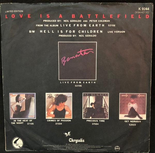 Pat Benatar – Love Is A Battlefield 7" vinyl record, image 2 of 4