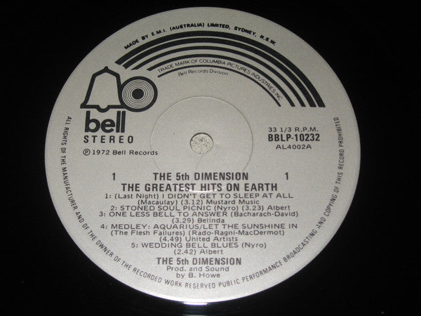 The Fifth Dimension – Greatest Hits On Earth LP vinyl record, image 3 of 4