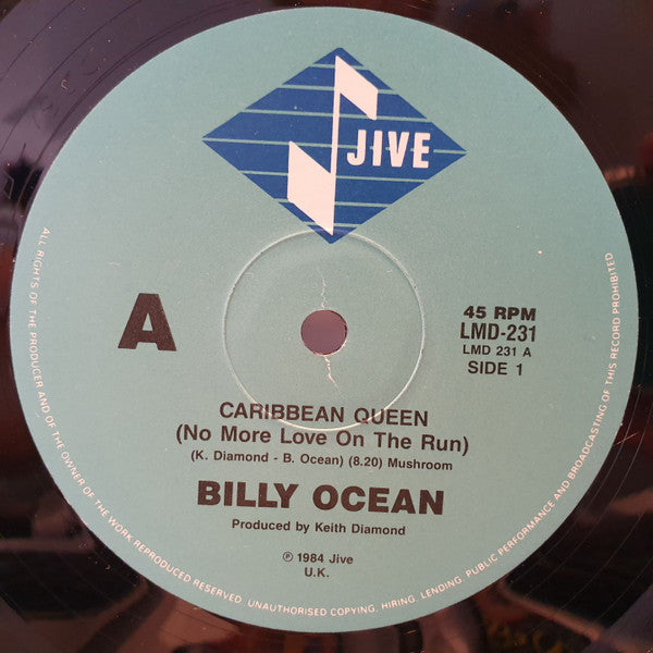 Billy Ocean – Caribbean Queen (No More Love On The Run) 12" vinyl record, image 1 of 2