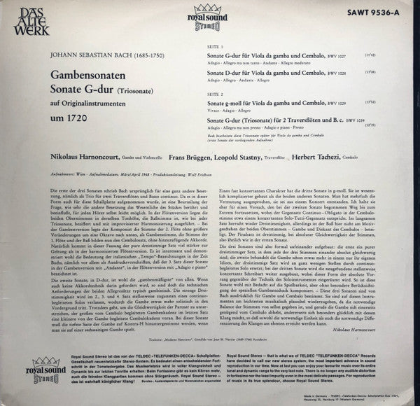 Johann Sebastian Bach – Gambensonaten, Triosonate G-dur Um 1720 LP vinyl record, image 6 of 8