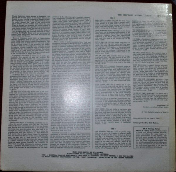 Leadbelly – The Midnight Special LP vinyl record, image 2 of 4