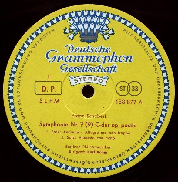 Franz Schubert, Berliner Philharmoniker, Karl Böhm – Symphonie Nr. 7 Op. Posth. LP vinyl record, image 2 of 2