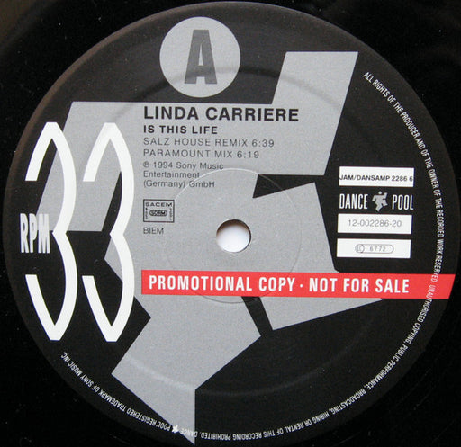 Linda Carriere – Is This Life 12" vinyl record, image 1 of 2