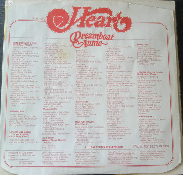 Heart – Dreamboat Annie LP vinyl record, image 7 of 8