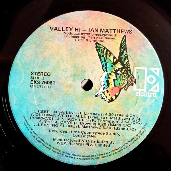 Iain Matthews – Valley Hi LP vinyl record, image 3 of 4