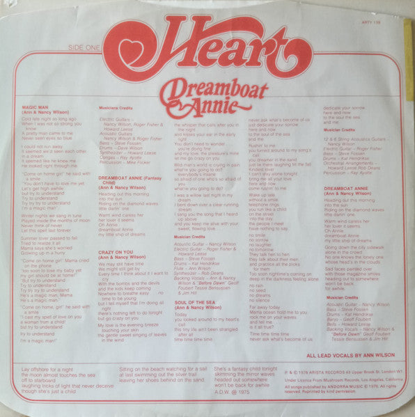 Heart – Dreamboat Annie LP vinyl record, image 8 of 8