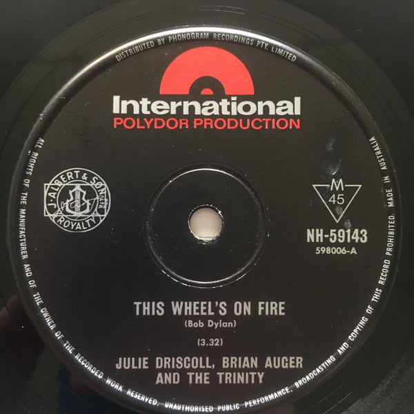 Julie Driscoll, Brian Auger & The Trinity – This Wheel's On Fire 7" vinyl record, image 1 of 2