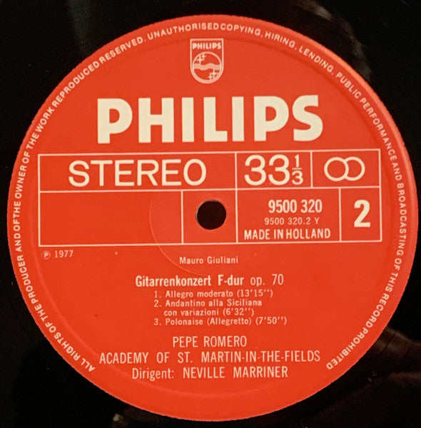 Mauro Giuliani, Pepe Romero, The Academy Of St. Martin-in-the-Fields, Sir Neville Marriner – Guitar Concertos Op. 36 & Op. 70 LP vinyl record, image 4 of 4