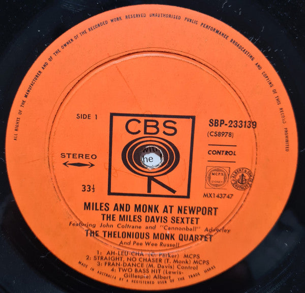 The Miles Davis Sextet, The Thelonious Monk Quartet – Miles & Monk At Newport LP vinyl record, image 3 of 4