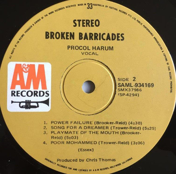 Procol Harum – Broken Barricades LP vinyl record, image 7 of 8